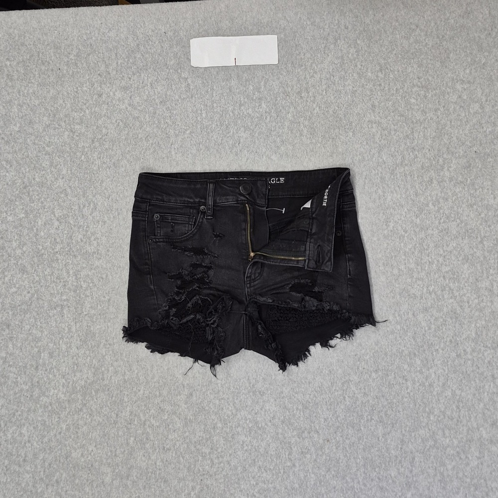 American Eagle Outfitters Women Shorts US 4 Black Denim Hi-Rise Shortie Indie